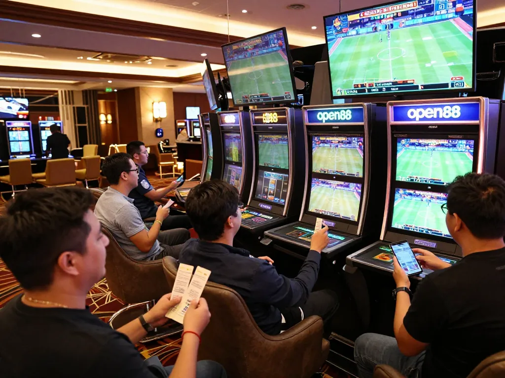 Experience thrilling sports betting at open88 with excited bettors placing wagers on live events.