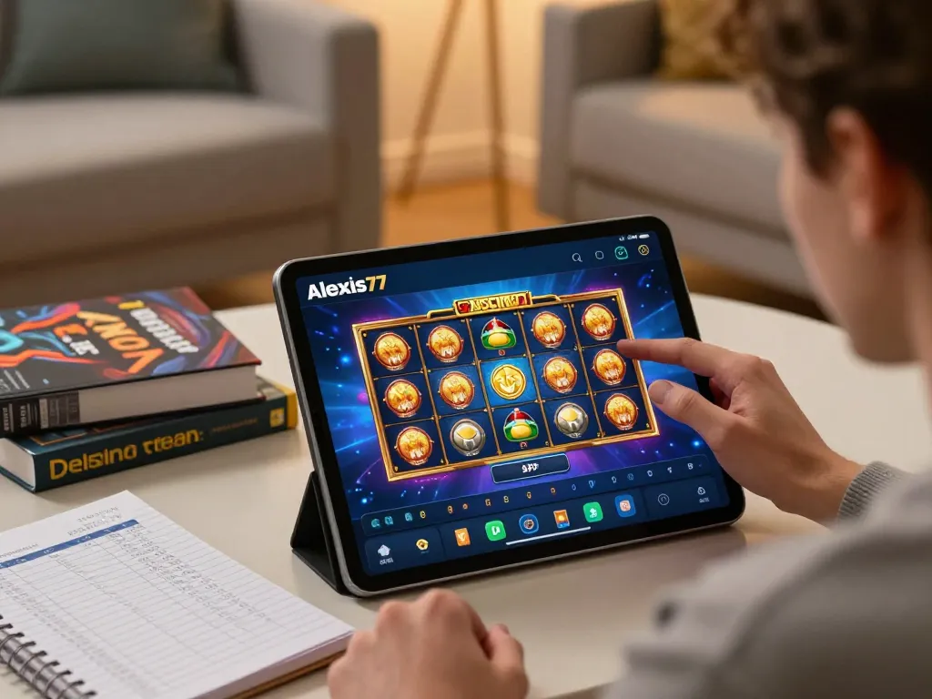 Player enjoying an engaging gameplay experience on the alexis77 casino app in a cozy setting.
