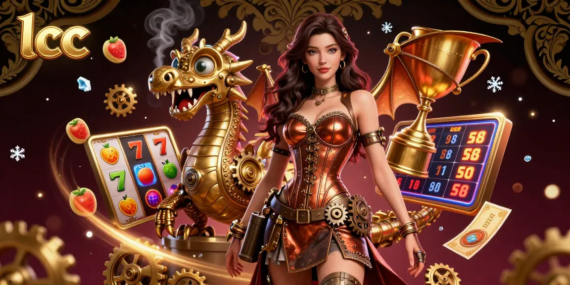 Engage with lcc's vibrant gaming world in this ultra-detailed 3D illustration featuring slots and iconic game elements.