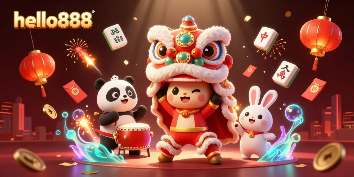 Win big with hello888 in a vibrant online casino celebration featuring cultural elements.