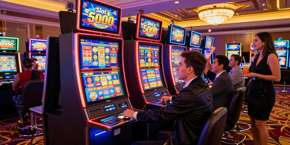 Player enjoying the slot 5000 with vibrant casino atmosphere and colorful lights