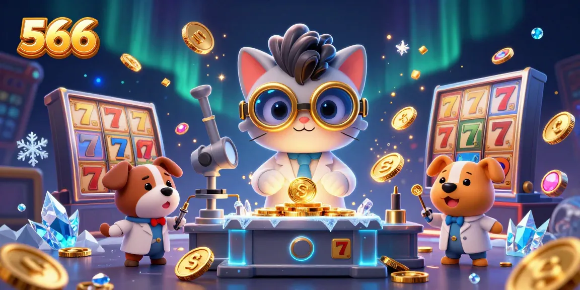 Spin and win with 566's vibrant jackpot themed illustration showcasing playful casino characters.