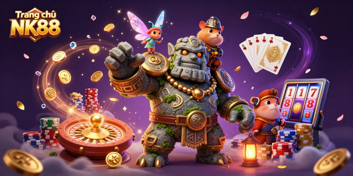 Experience thrilling gameplay at Trang chủ NK88 with ancient guardians, treasures, and a vibrant magical scene.