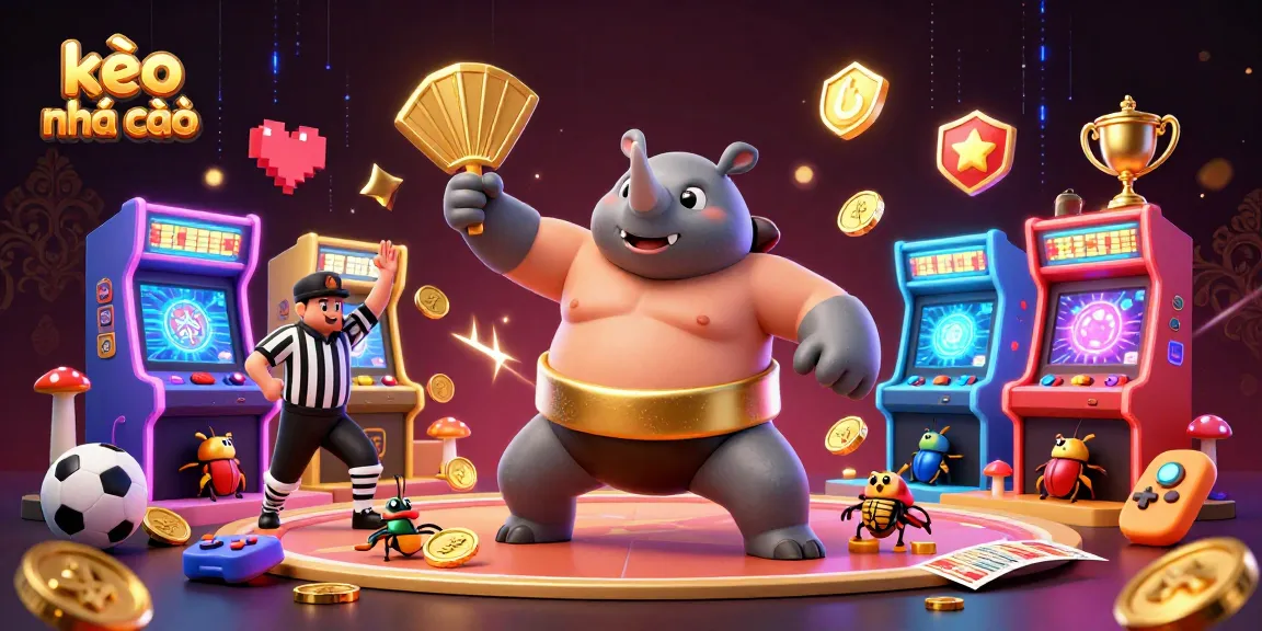Engage with kèo nhà cái in a vibrant scene featuring a beetle sumo champion and dynamic casino elements.