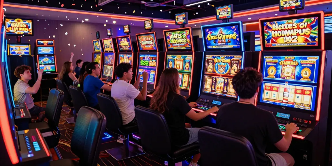 Players enjoying JPTOTO slot games in a vibrant online casino atmosphere.