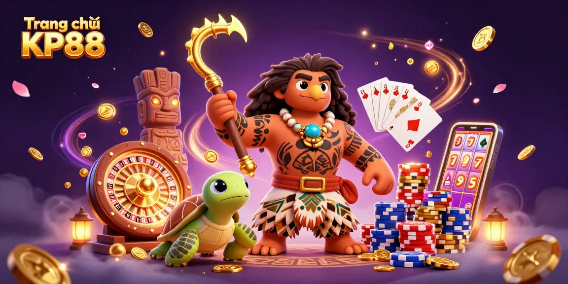 Experience the excitement of Trang chủ KP88 with a vibrant scene featuring animated casino elements and characters.