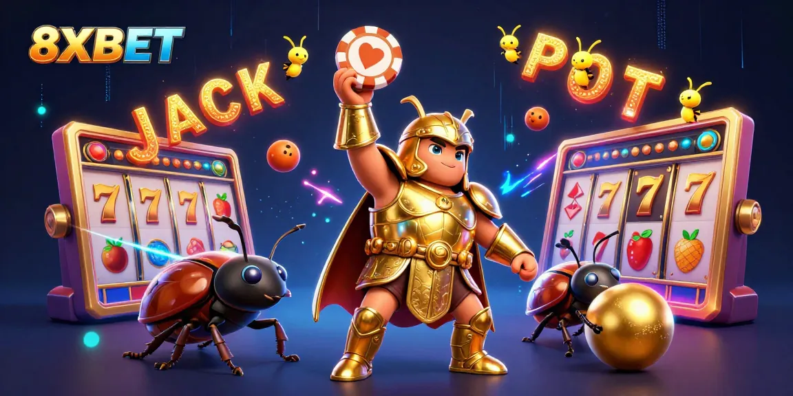 Spin to win with 8XBET in this vibrant casino-themed illustration featuring an epic jackpot scene.