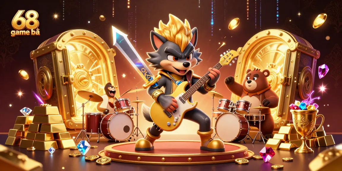 Join the excitement of 68 game bài with an energetic casino scene showcasing dynamic characters and dazzling treasures.