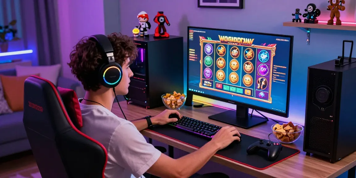 Player enjoying a slot deposit 5000 gaming session with vibrant desktop setup and LED lighting.
