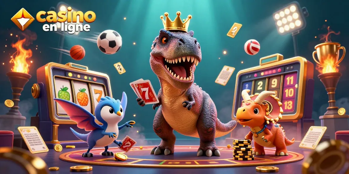 Le jeu de casino en ligne s'anime avec un T-Rex et des éléments de machines à sous.
