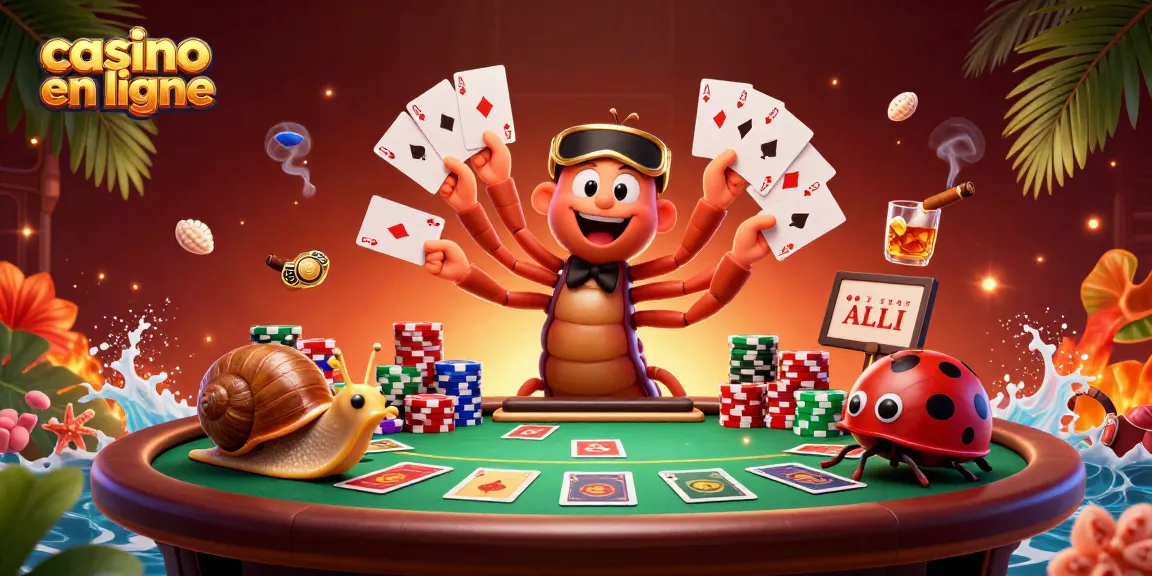 Jouez au casino en ligne avec des personnages colorés et des éléments de poker dynamiques.