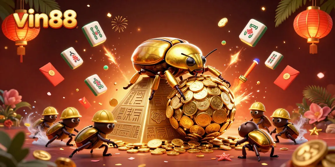 Experience the thrill of vin88 with a vibrant, detailed 3D casino scene featuring golden treasures and gambling symbols.