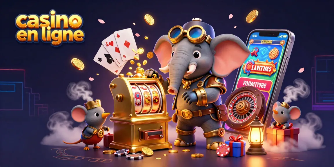 Jouez sur un casino en ligne avec un éléphant steampunk et une machine à sous dorée.