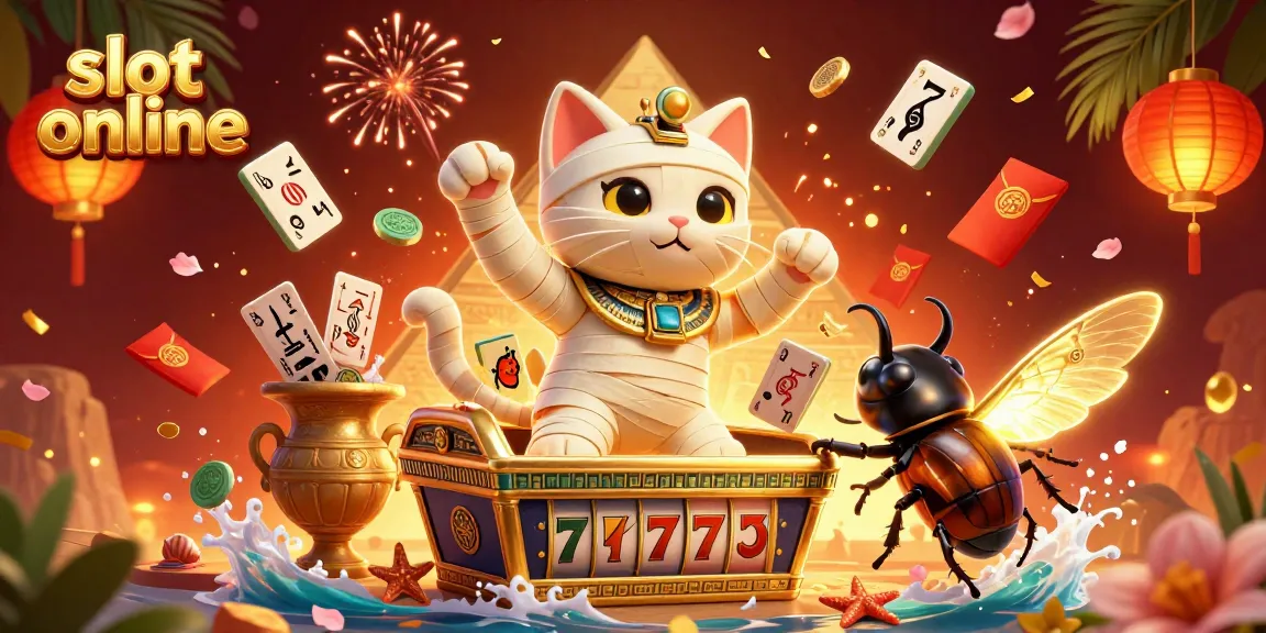 Mainkan slot online dengan Mummy Cat dan Scarab Beetle di kasino penuh warna ini!