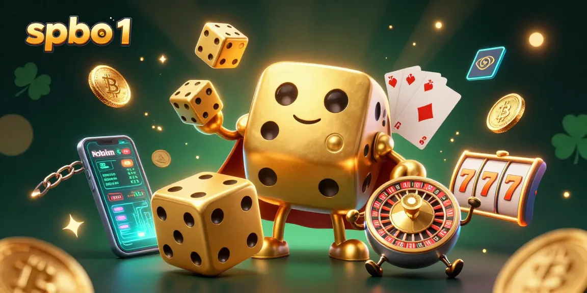 Engage with spbo 1's vibrant casino scene featuring dynamic golden dice, Bitcoin coins, and lively slot elements.