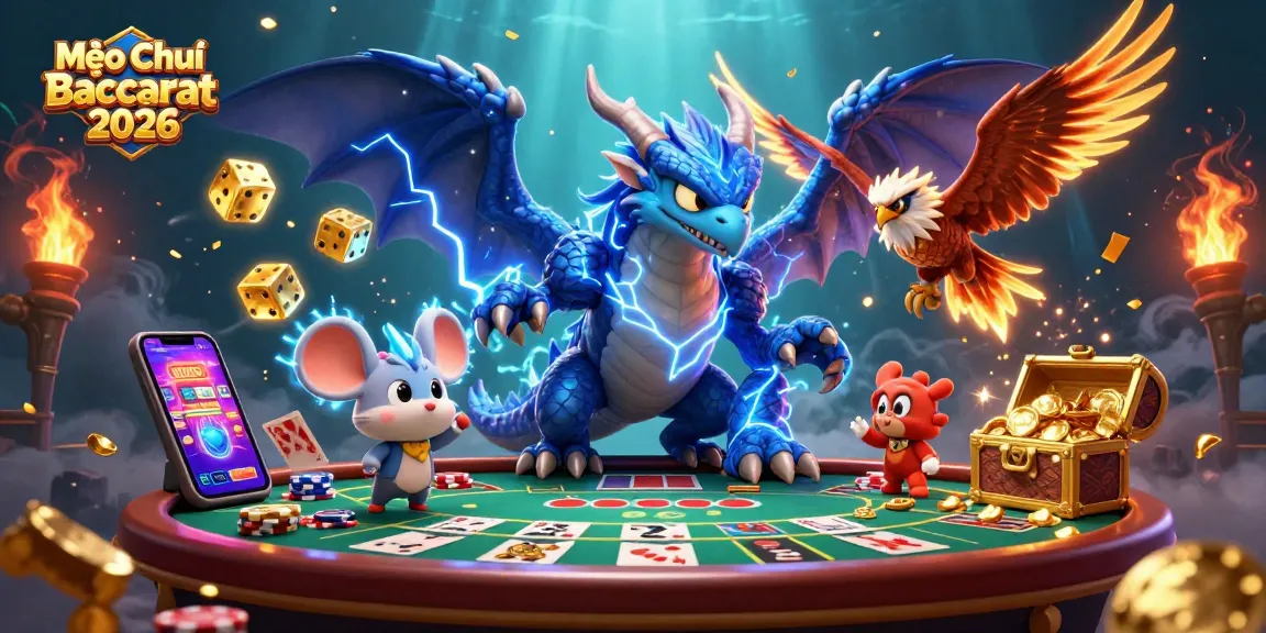 Mẹo Chơi Baccarat 2026 strategies depicted through dynamic casino scene featuring a baccarat table