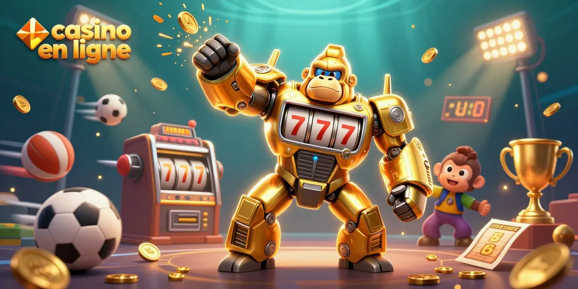 Jouez au casino en ligne en découvrant des jeux passionnants avec des éléments sportifs dans une illustration 3D dynamique.