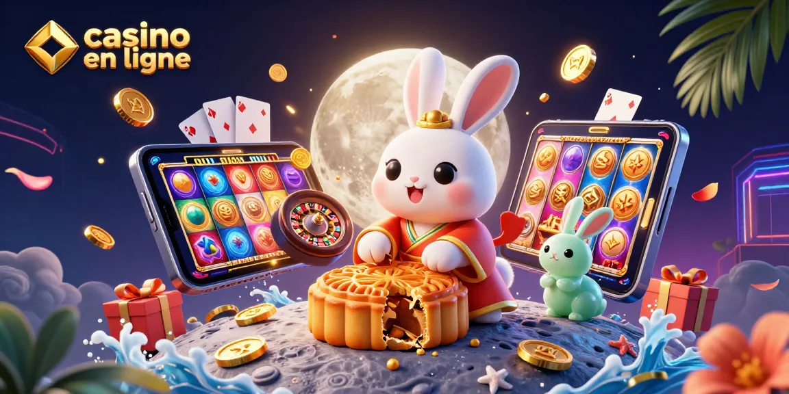 Jouer au casino en ligne avec un lapin de lune et des jetons de poker sur une table virtuelle