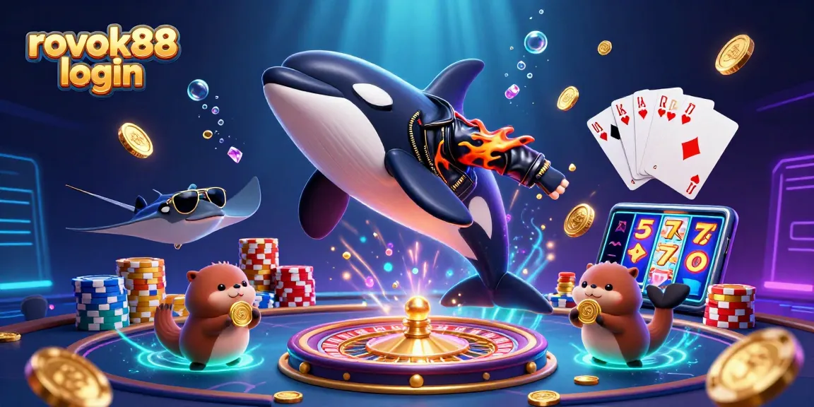 Experience the excitement with rokok88 login as vibrant sea creatures celebrate in a casino scene filled with golden coins and thrilling games.